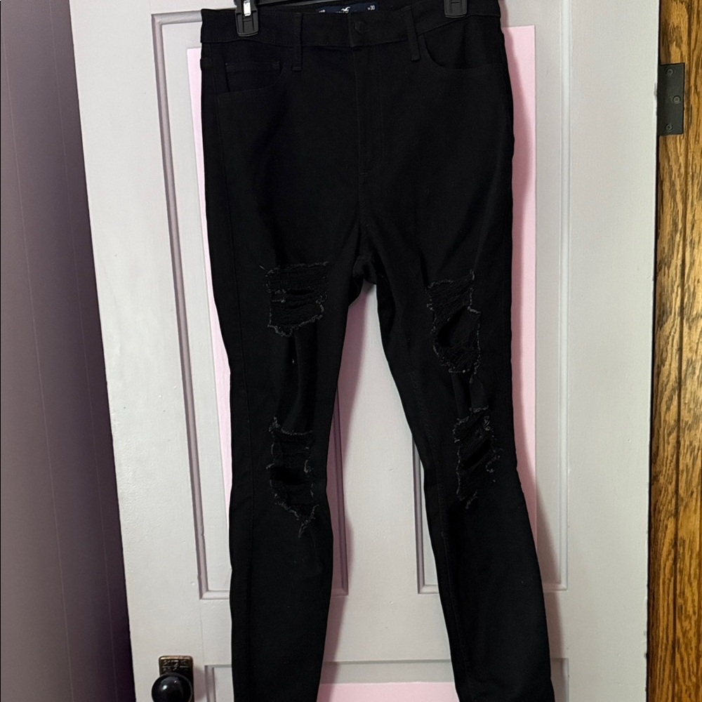 curvy high rise super skinny black distressed jeans